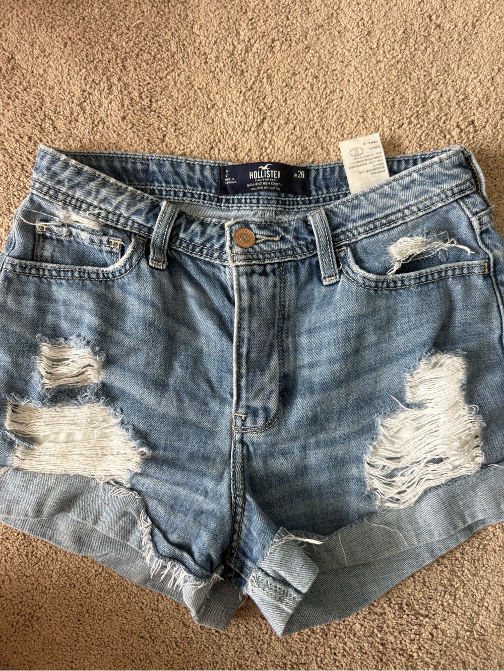 Hollister Medium Wash Distressed Denim Cutoff Shorts